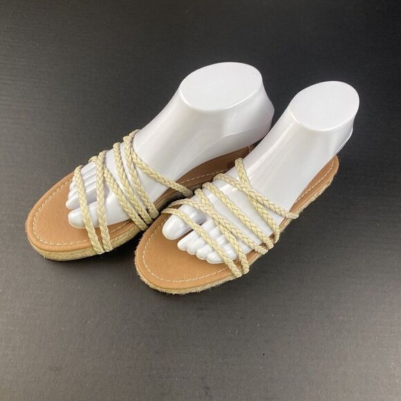 Madewell Women’s Kathryn Braided Leather Espadrille Slide Sandals Ivory Size 9 - Picture 1 of 16